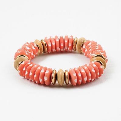 Polka Dot Beaded Bracelet in Coral