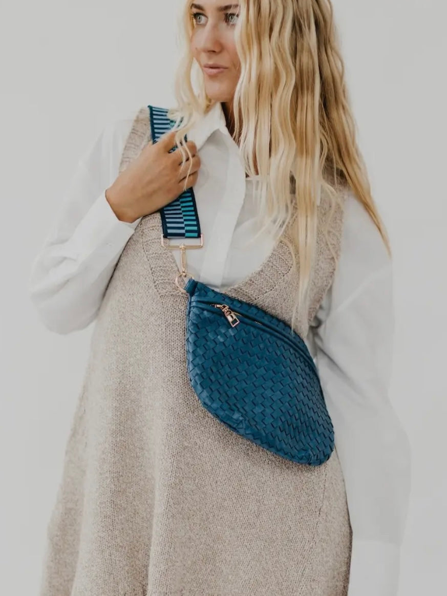 Chrissy Woven Sling Bag in Blue