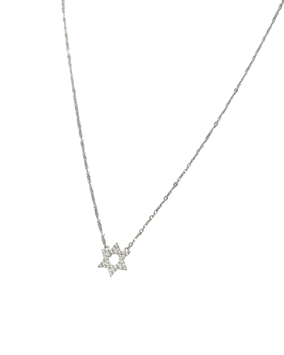 Pave Star of David Necklace in Silver