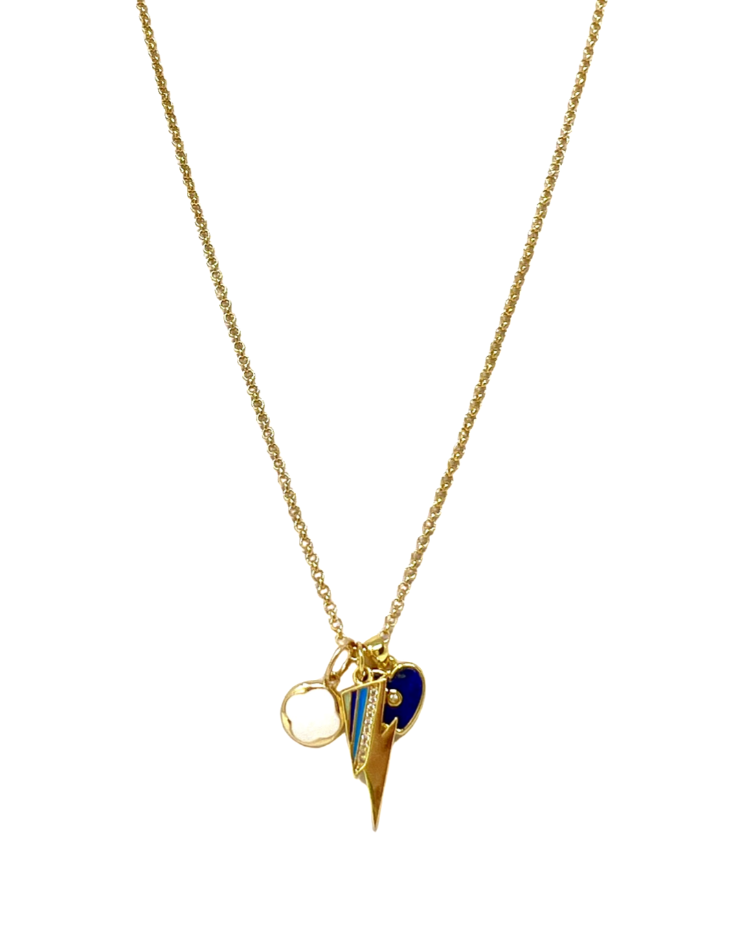 Electric Lapis Charm Necklace in Gold