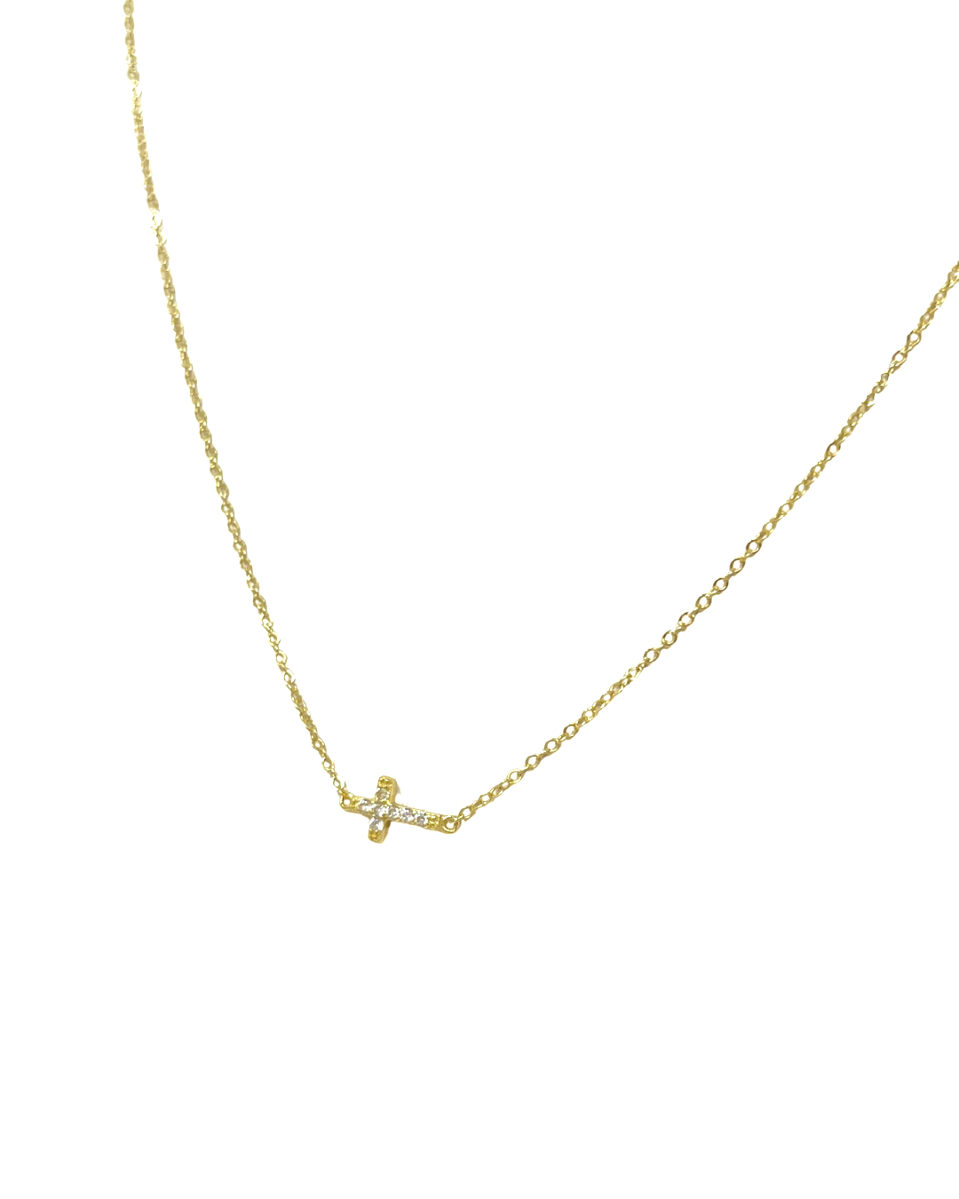 Pave Sideways Cross Necklace in Gold