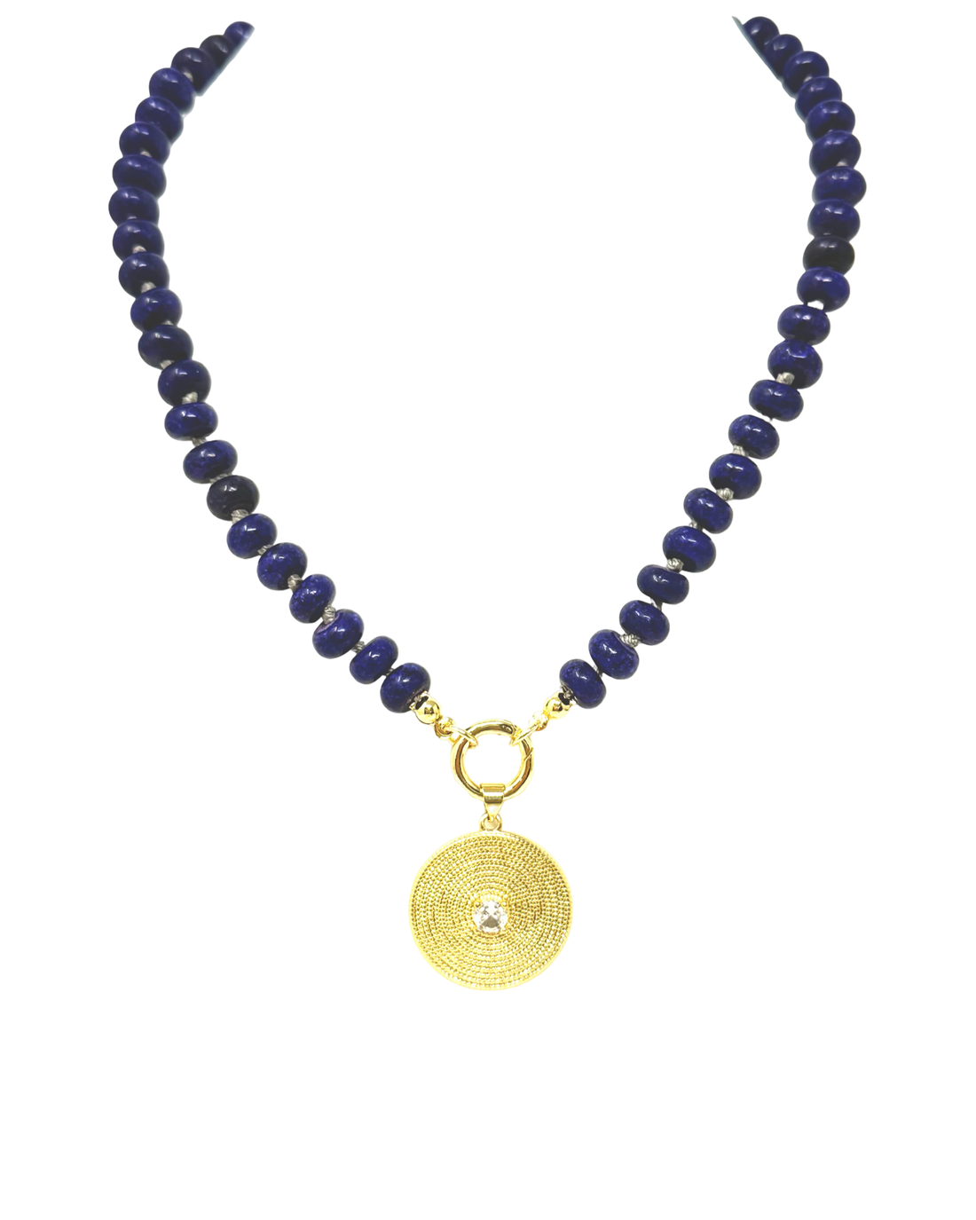 Beaded Gemstone Necklace with Charm Clip in Lapis Blue
