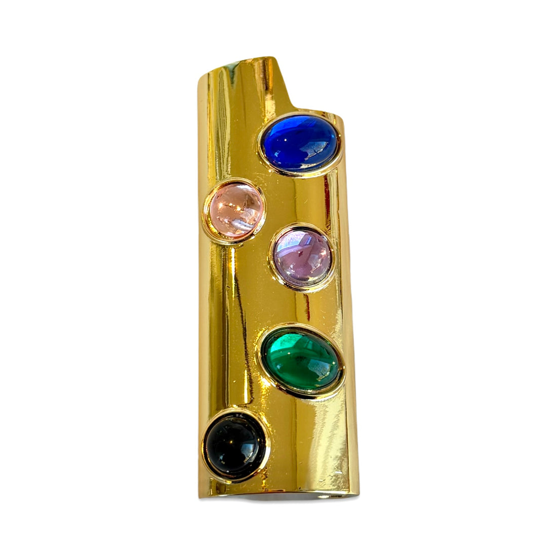 Bejeweled Lighter Case in Gold with Royal, Emerald, Black, Pink