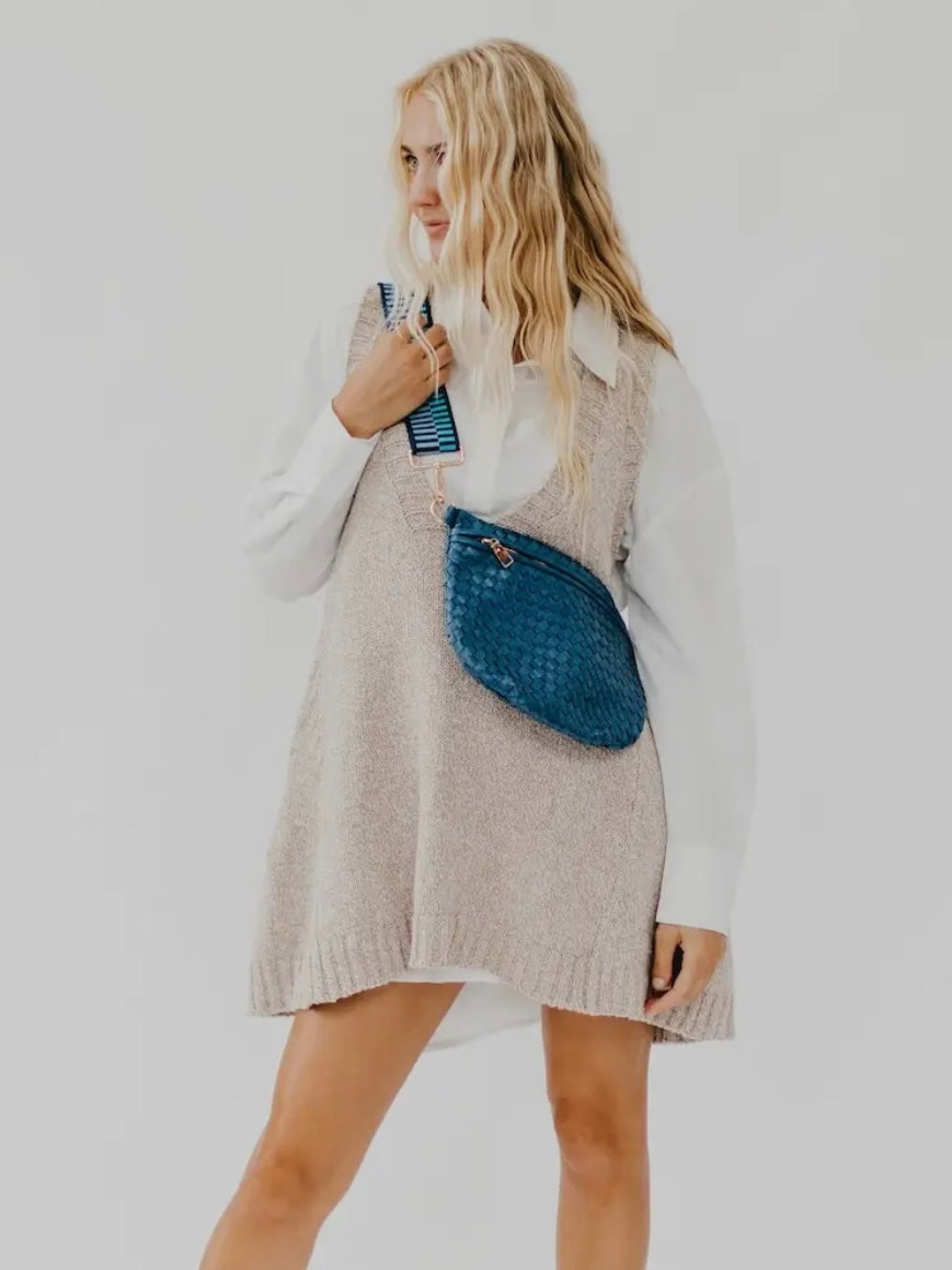 Chrissy Woven Sling Bag in Blue