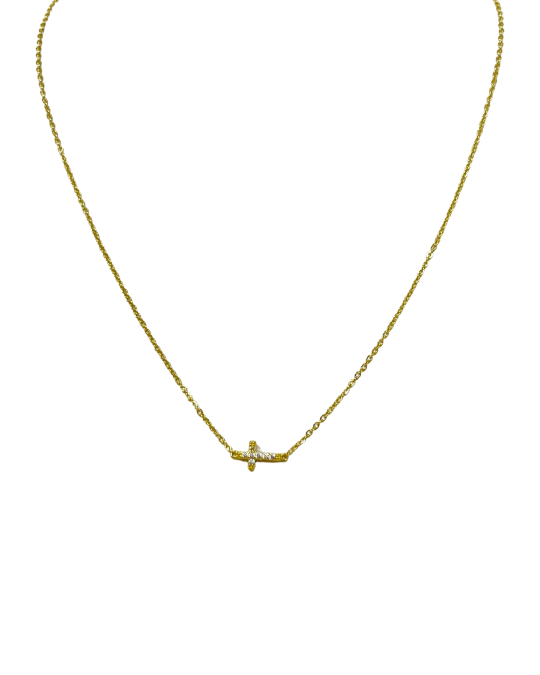 Pave Sideways Cross Necklace in Gold