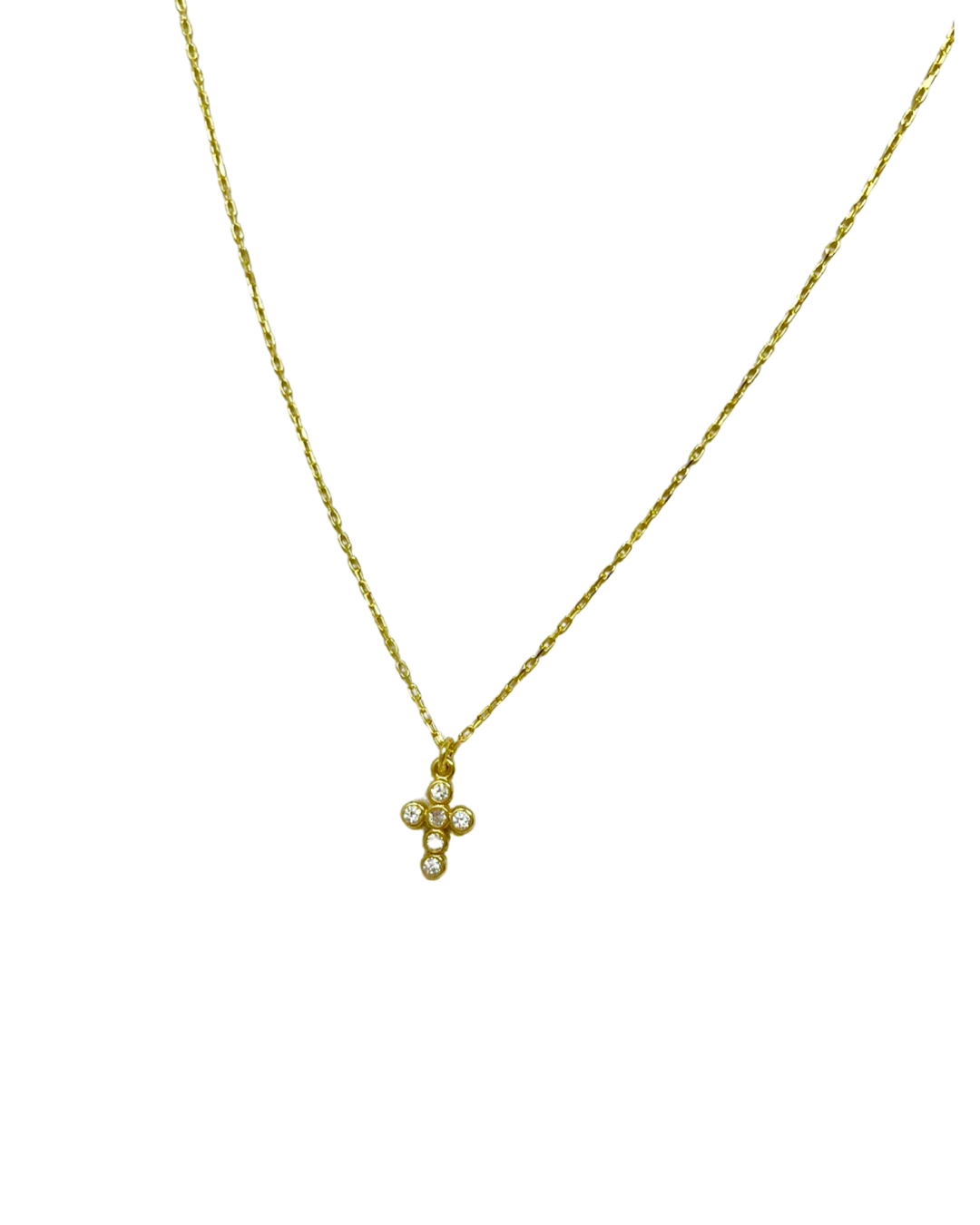 Bezel Set Cross Necklace in Gold