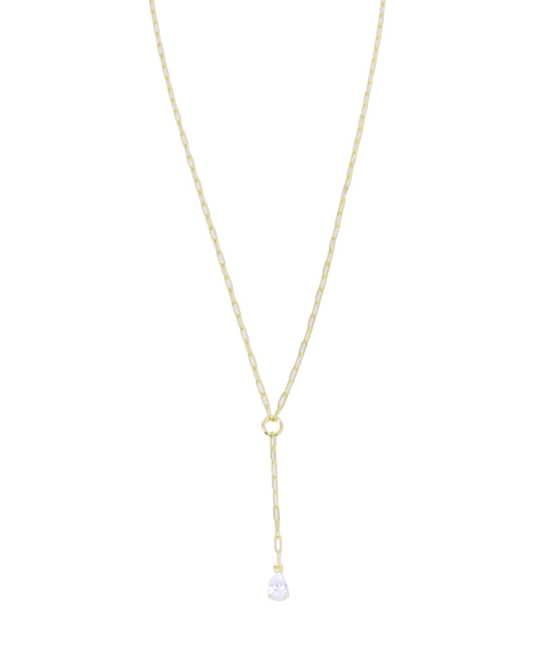 Pear Shaped Stone Lariat Necklace in Gold
