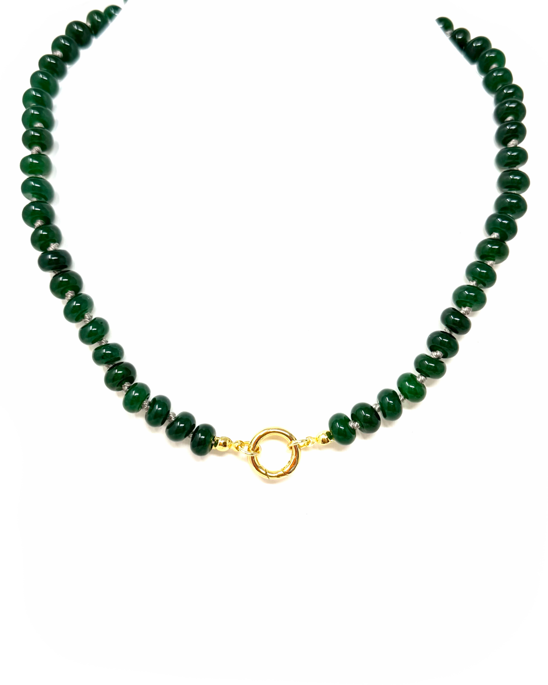 Beaded Gemstone Necklace with Charm Clip in Emerald Green