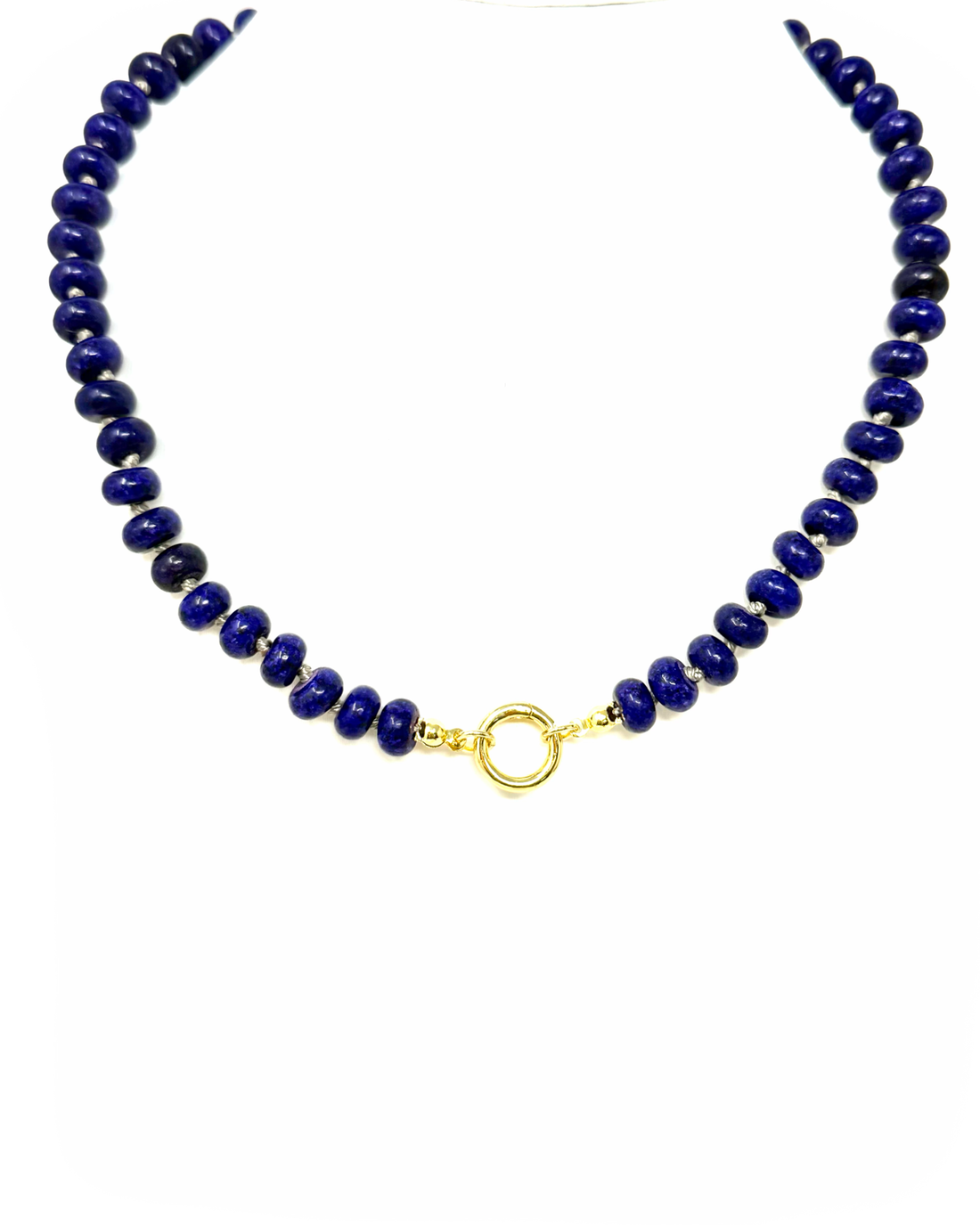 Beaded Gemstone Necklace with Charm Clip in Lapis Blue