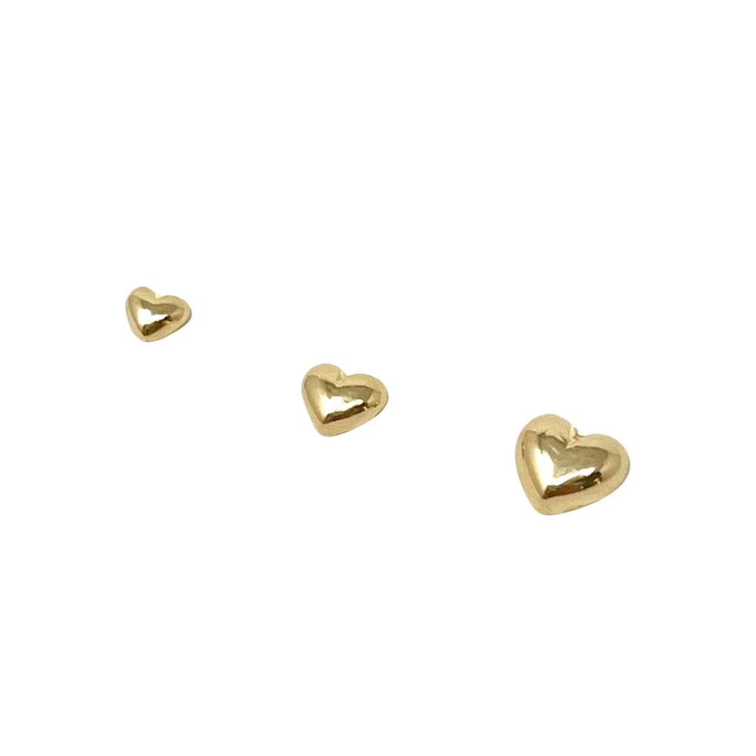 Trio Mini Puffed Heart Stud Earrings in Gold