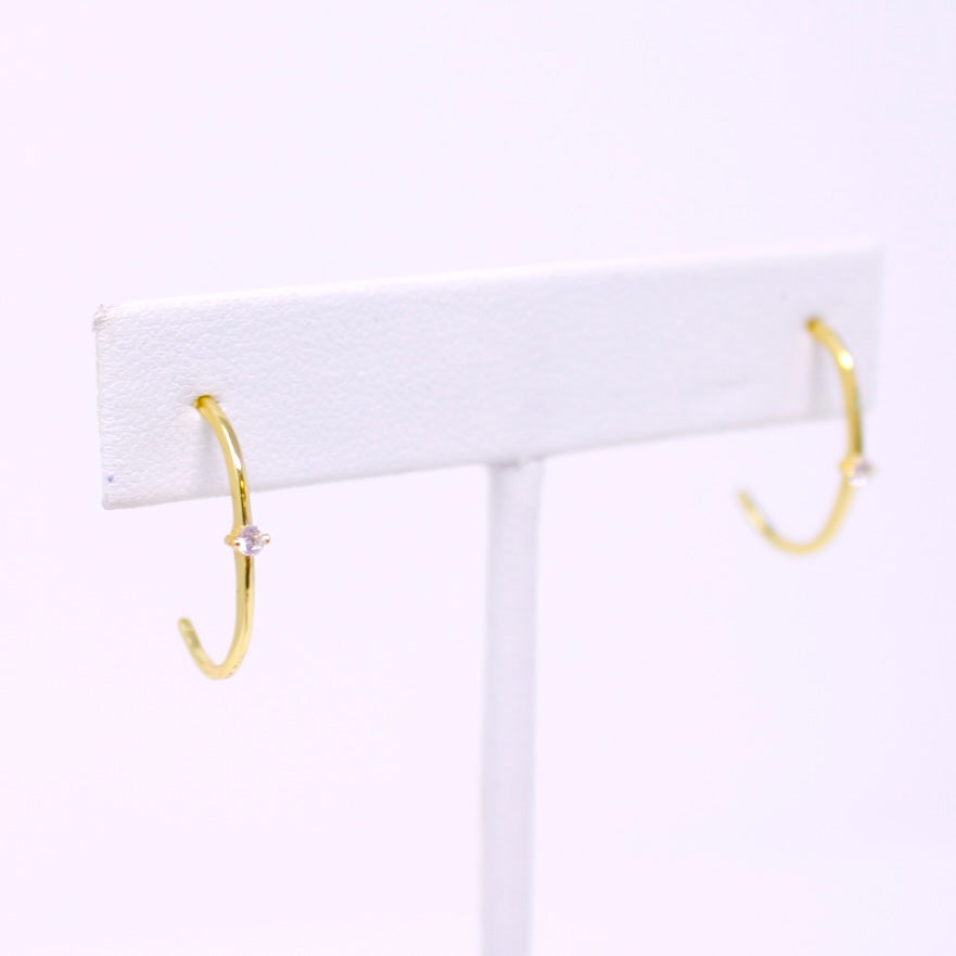 Single Stone Thin Hoops in Gold