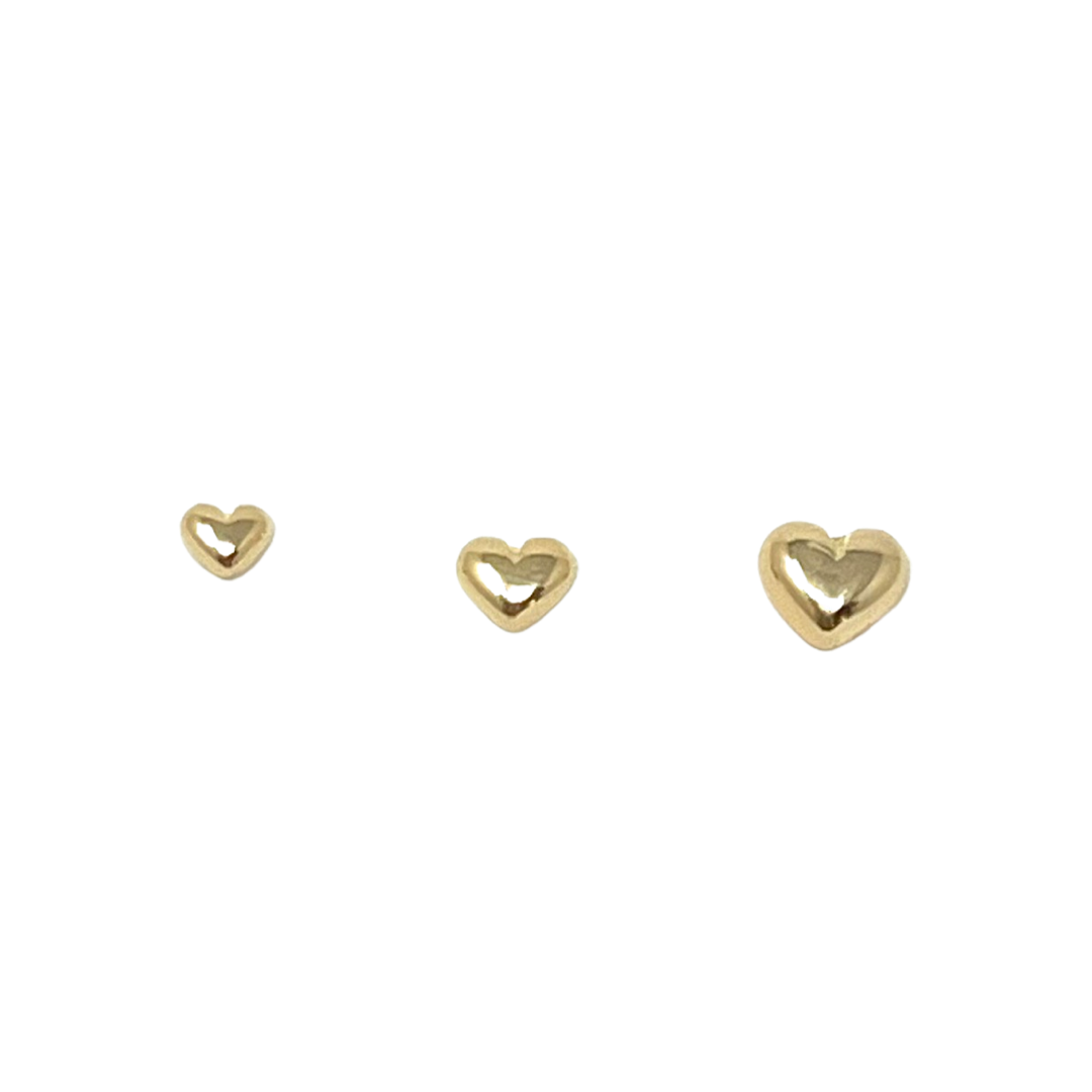 Trio Mini Puffed Heart Stud Earrings in Gold