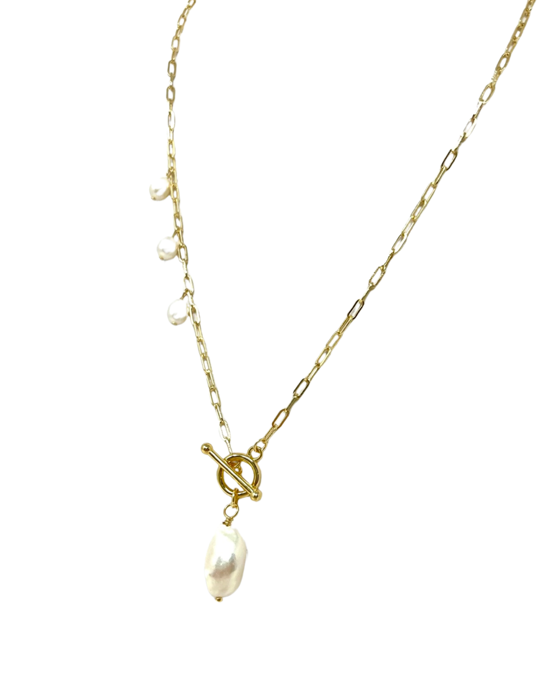 Pearl Chainlink Necklace in Gold