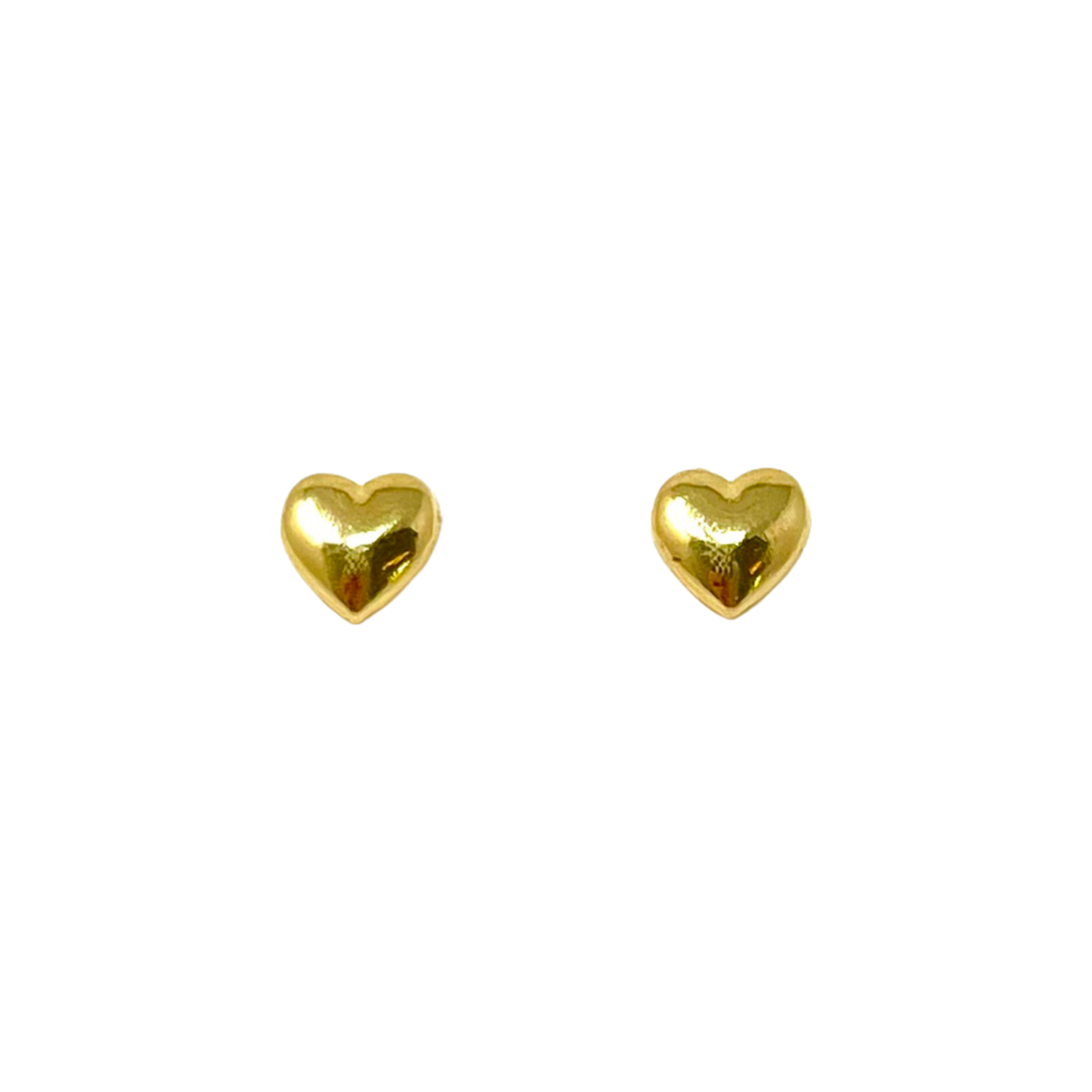 Mini Puffed Heart Stud Earrings in Gold