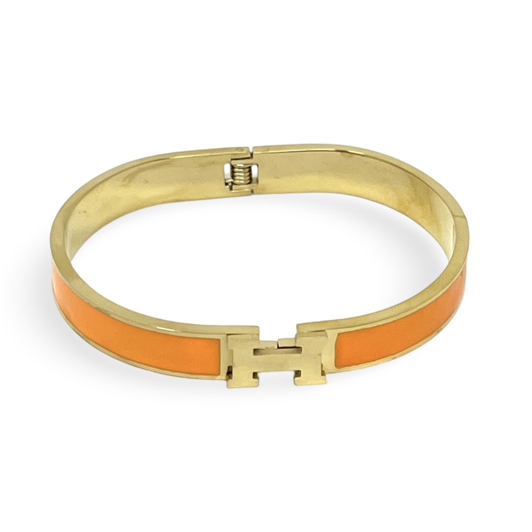 Mini Enamel H Bracelet in Orange