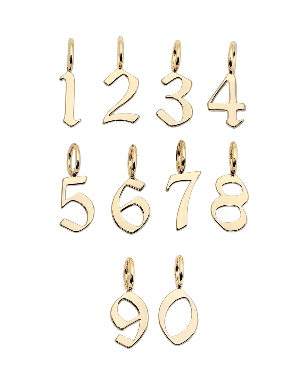 Gothic Number Charm in Gold - 3