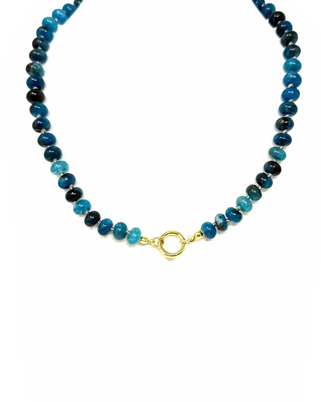 Beaded Gemstone Necklace with Charm Clip in Mediterranean Blue