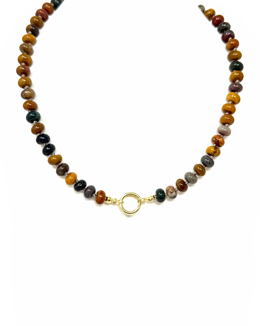 Beaded Gemstone Necklace with Charm Clip in Tigers Eye