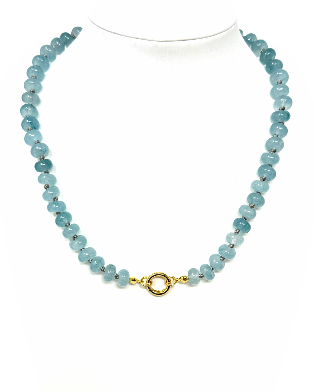 Beaded Gemstone Necklace with Charm Clip in Soft Blue