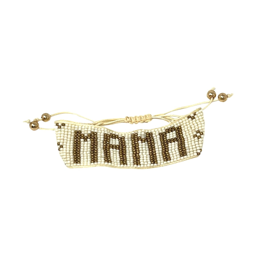 MAMA Adjustable Beaded Bracelet in Cream