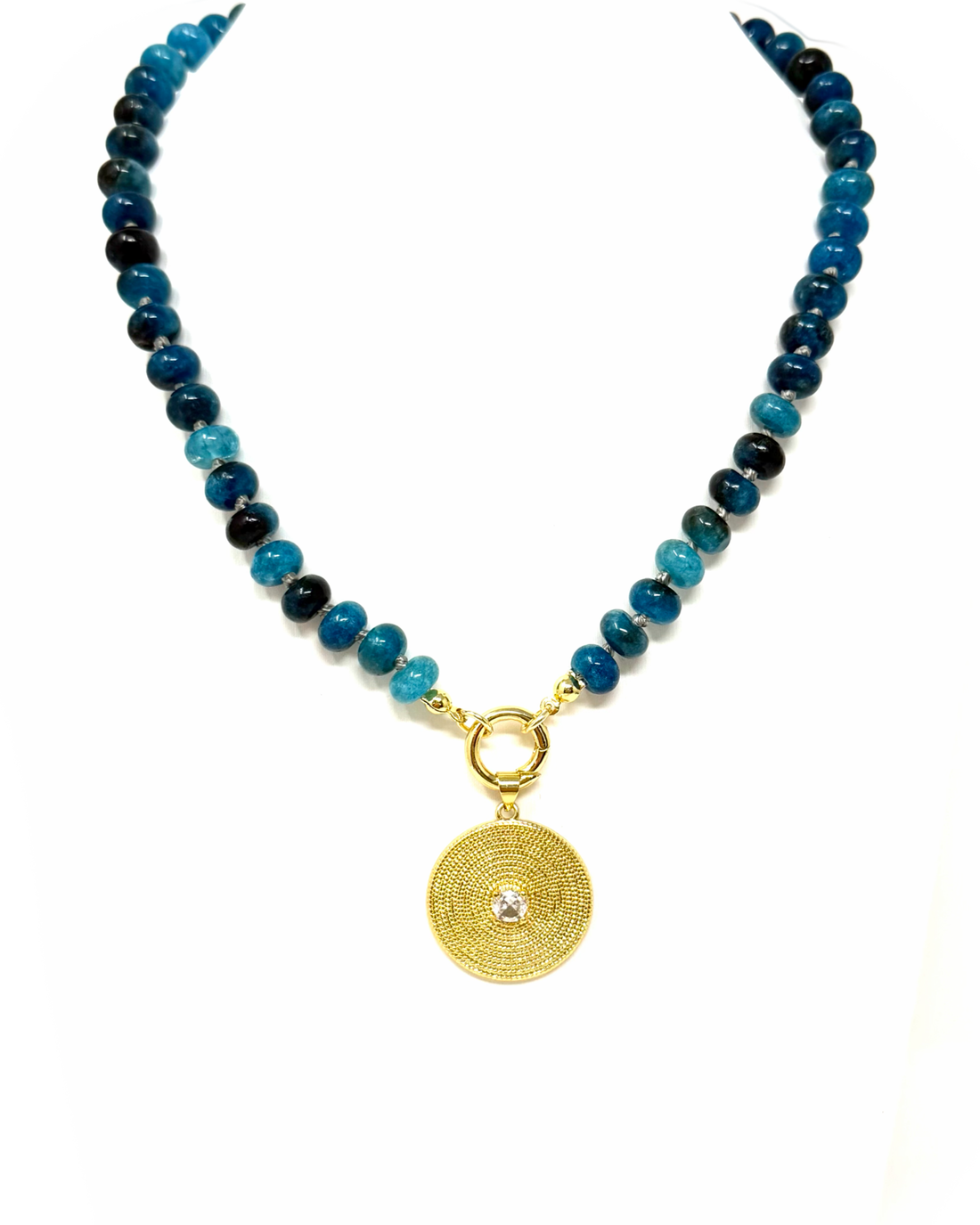 Beaded Gemstone Necklace with Charm Clip in Mediterranean Blue
