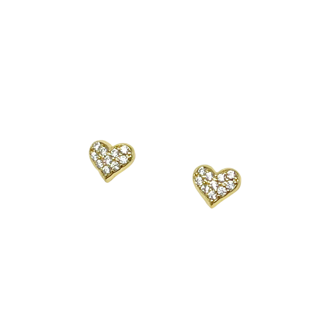 Pointed Pave Heart Studs in Gold