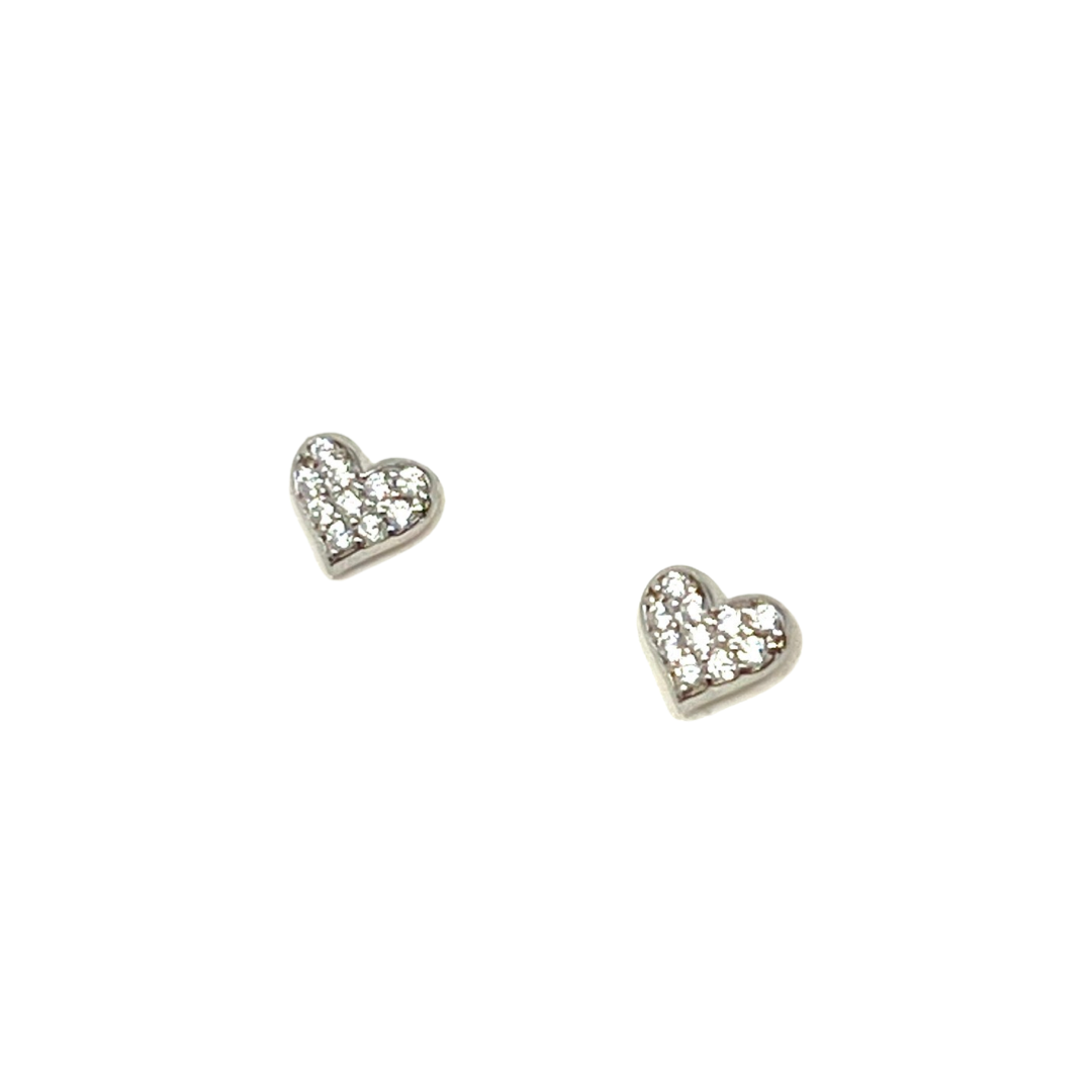 Pointed Pave Heart Studs in Silver