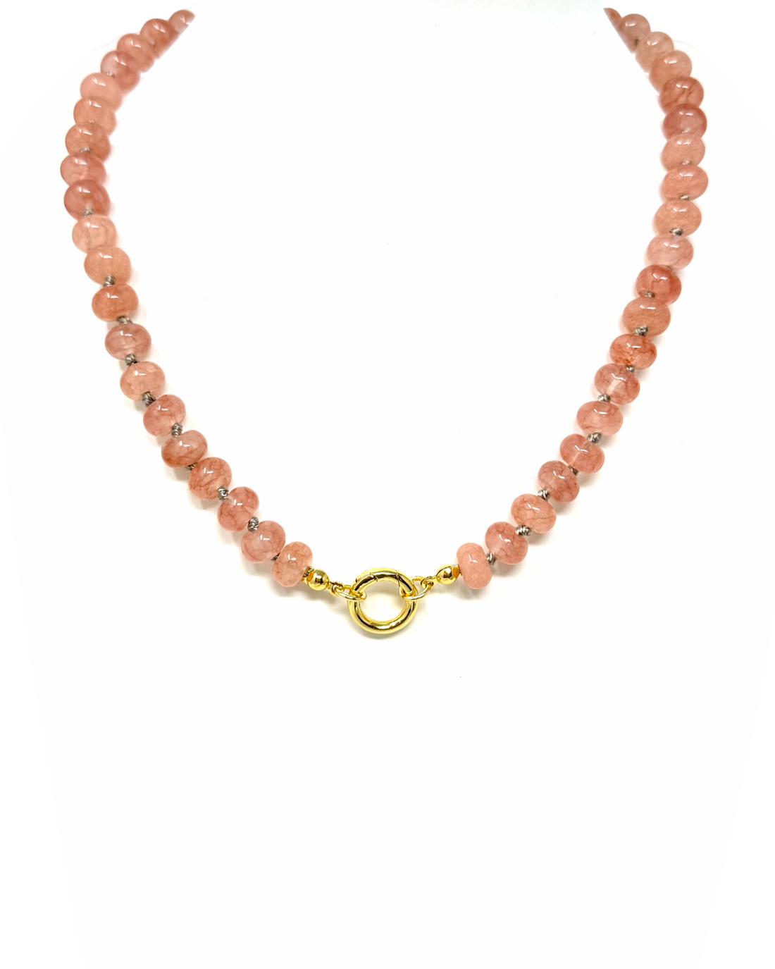 Beaded Gemstone Necklace with Charm Clip in Blush Pink