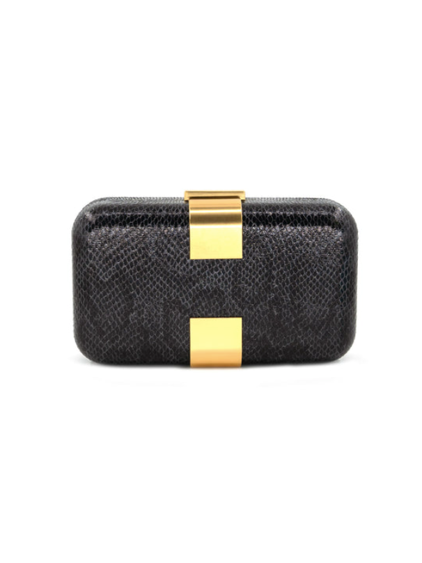 Atenas Clutch in Black Snake