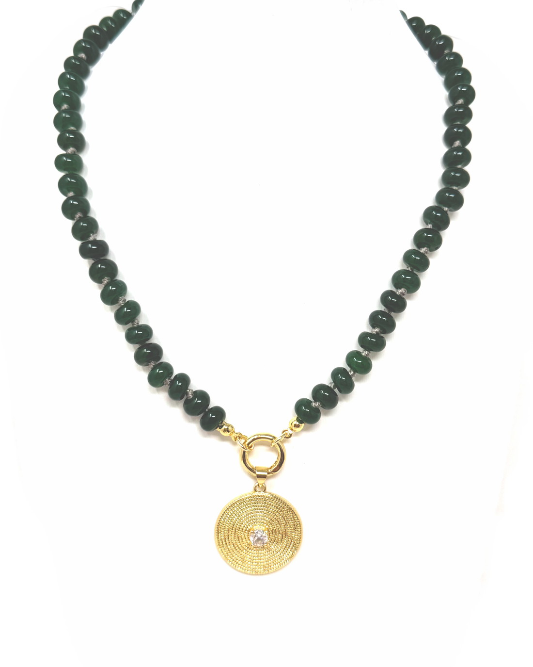 Beaded Gemstone Necklace with Charm Clip in Emerald Green