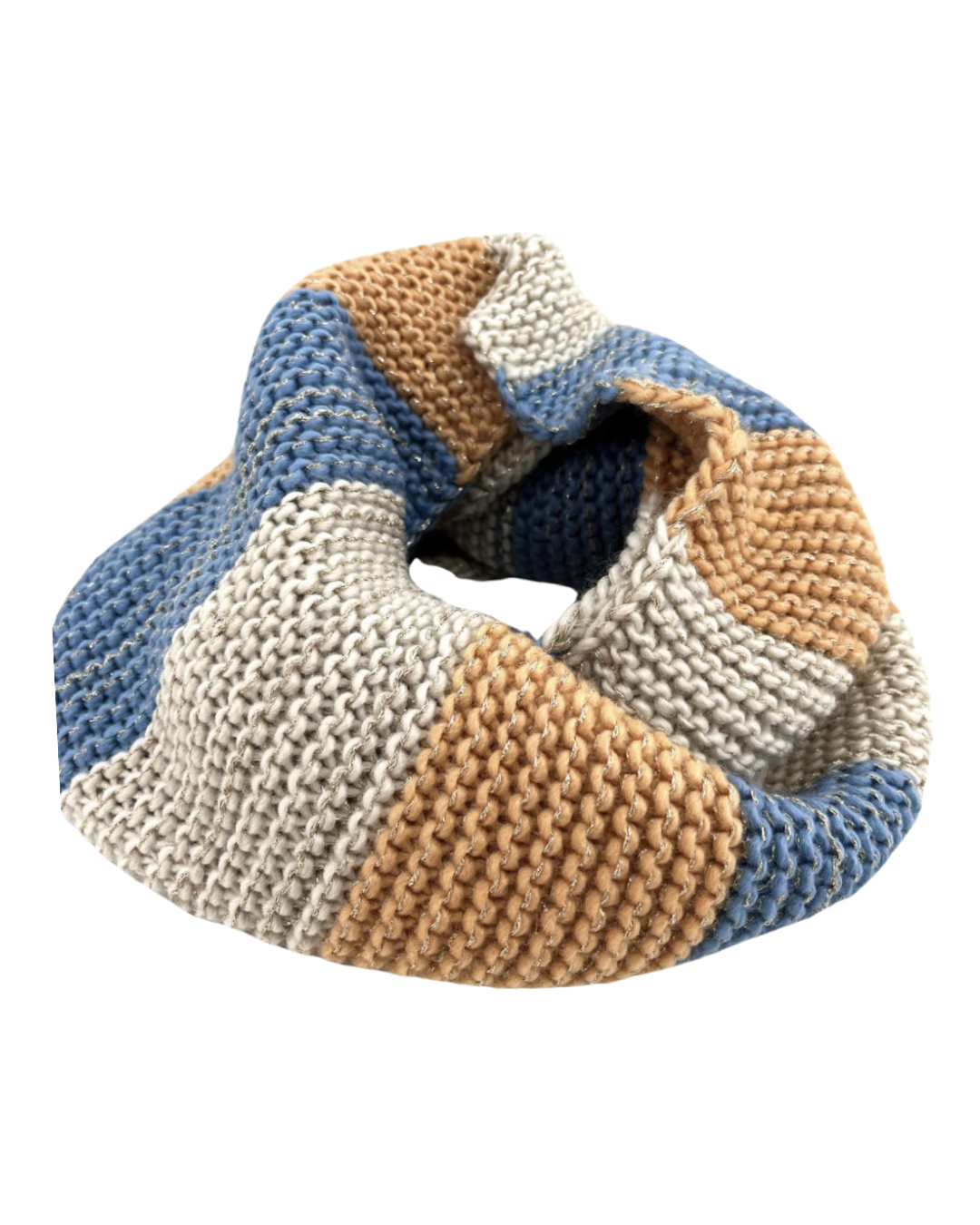 Striped Knit Snood Scarf in Teal and Orange