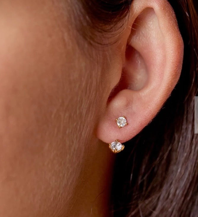 Birdie Double Stud in Clear CZ