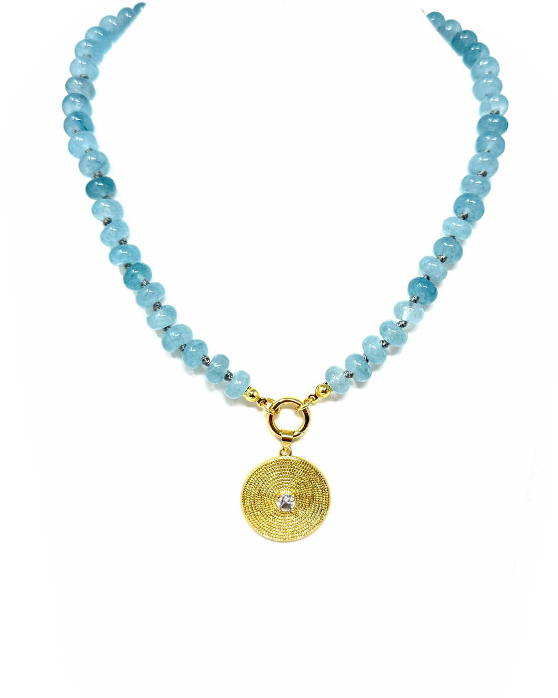 Beaded Gemstone Necklace with Charm Clip in Soft Blue