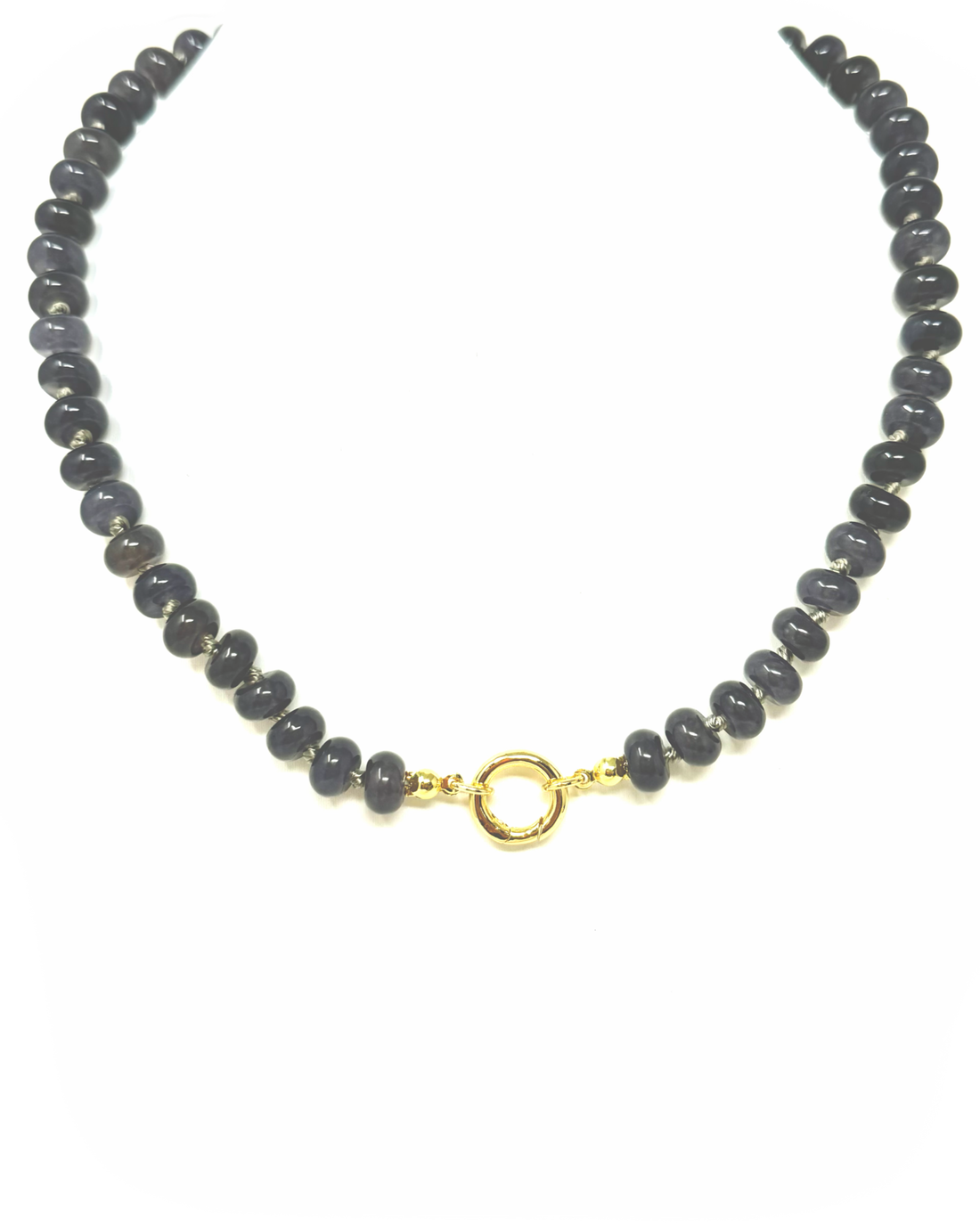 Beaded Gemstone Necklace with Charm Clip in Smokey Grey