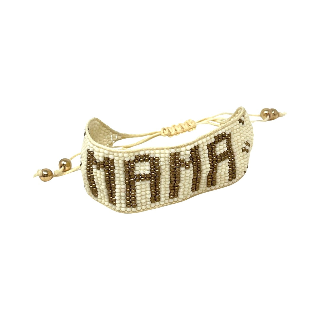 MAMA Adjustable Beaded Bracelet in Cream