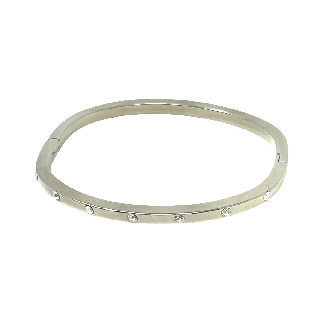 Annika Bangle in Silver with Clear CZ Stones