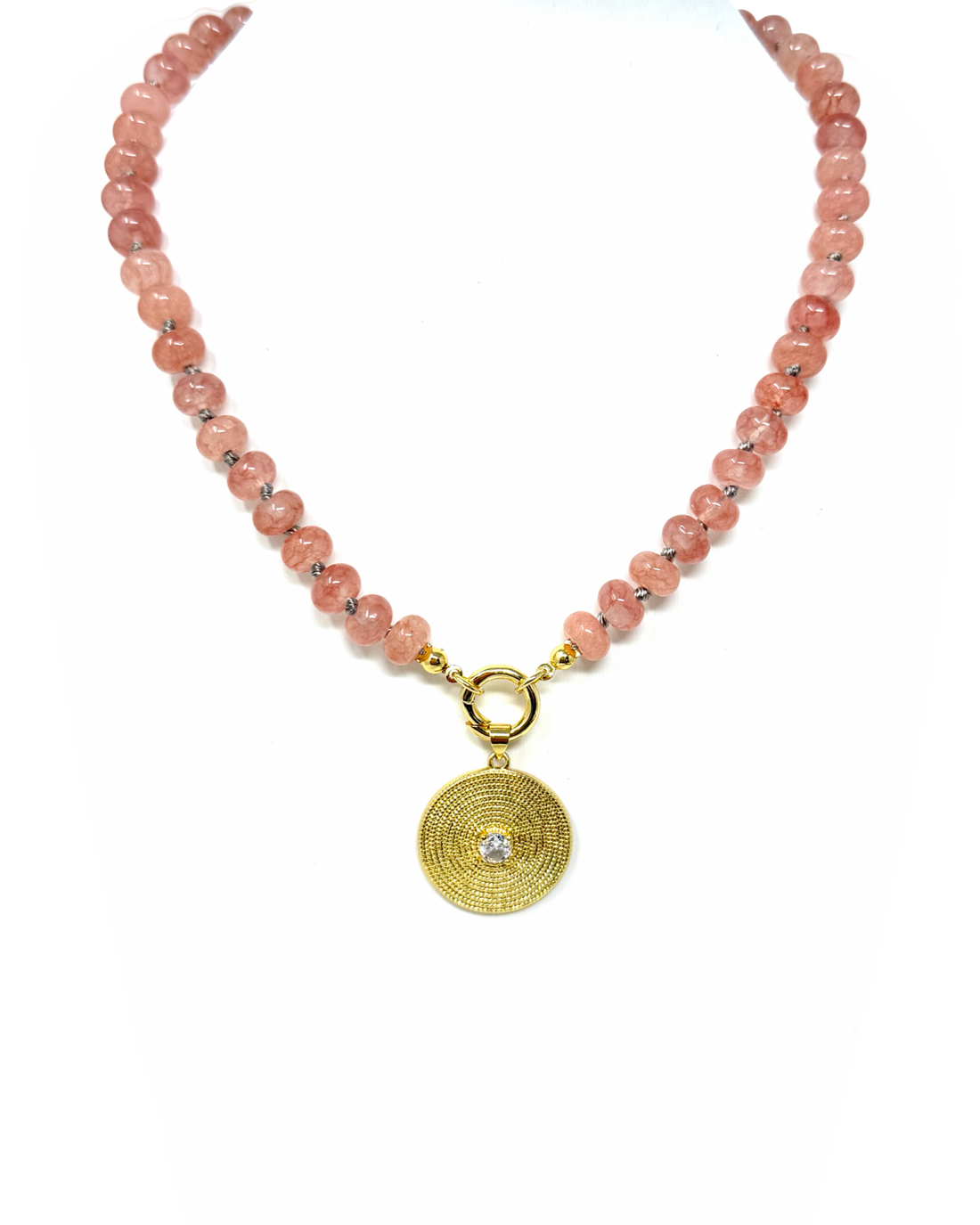 Beaded Gemstone Necklace with Charm Clip in Blush Pink