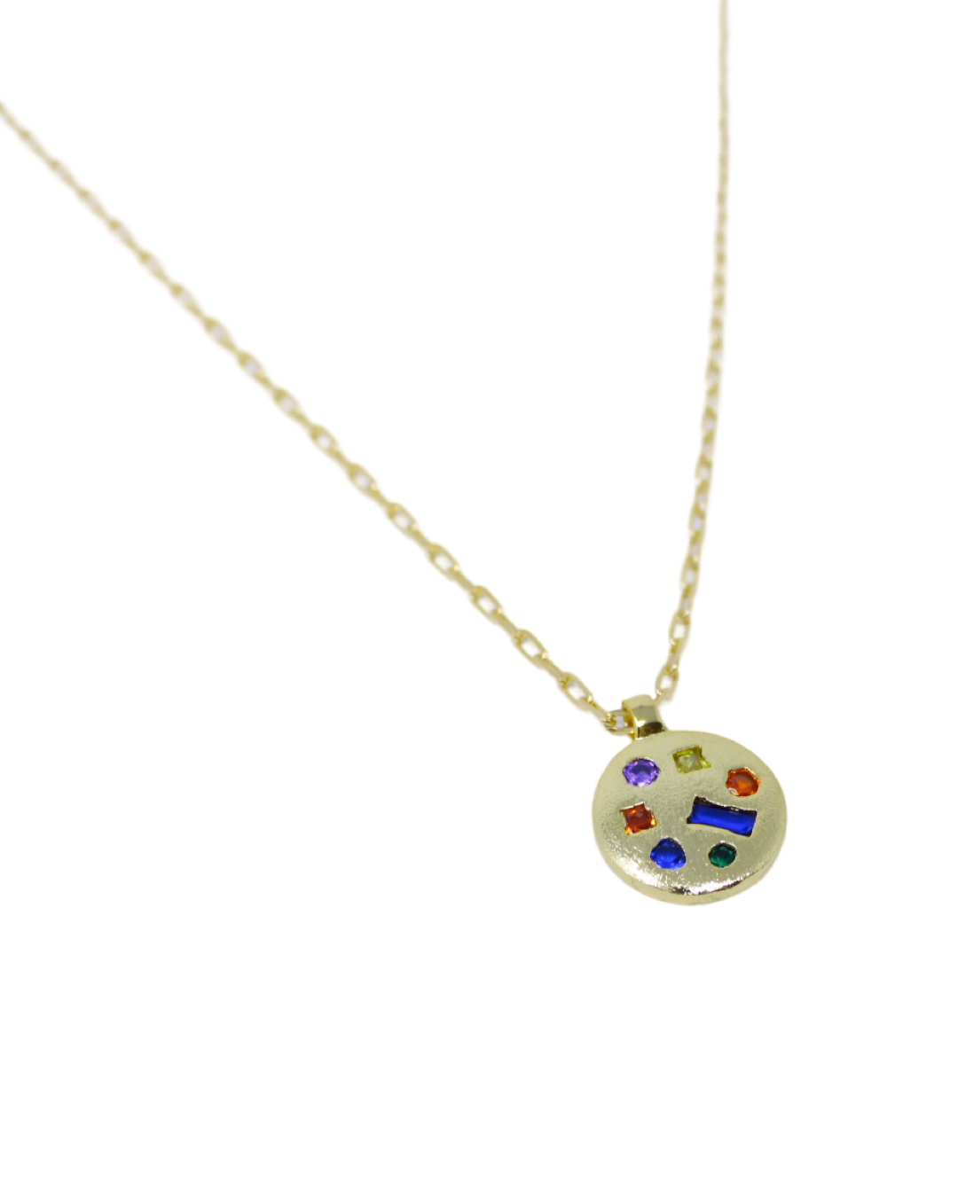 Colorful CZ Coin Necklace in Gold