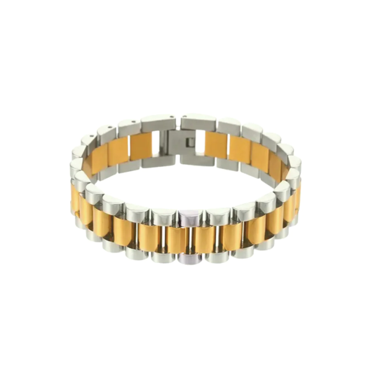 Large Wristwatch Band Bracelet in Two Tone