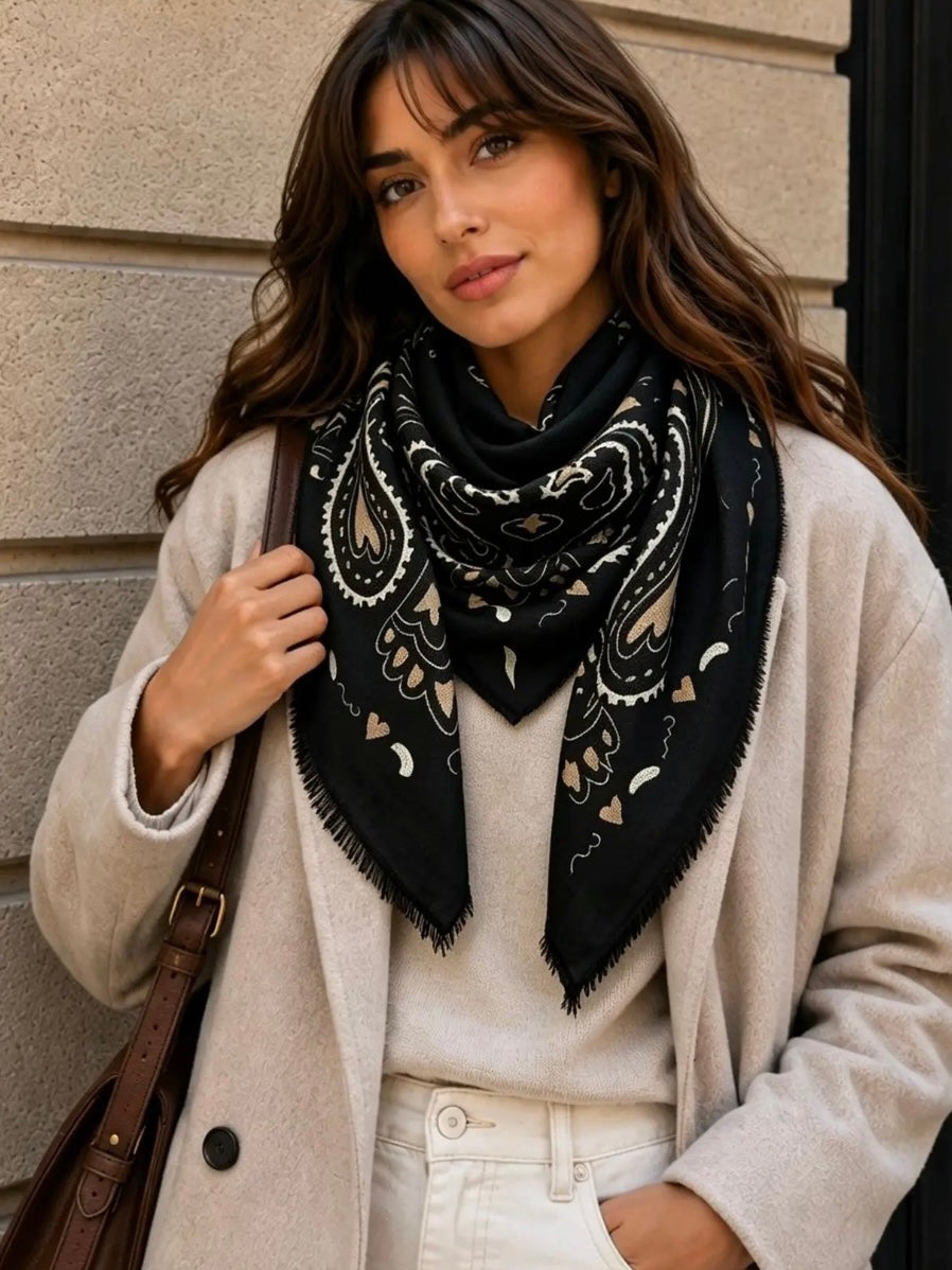 Large Bandana Print Scarf in Black