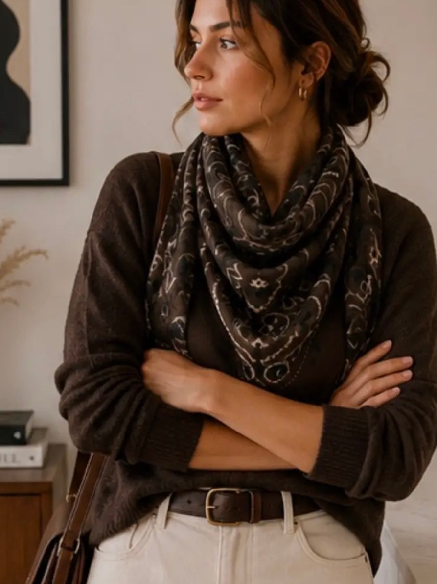 Large Bandana Print Scarf in Cafe