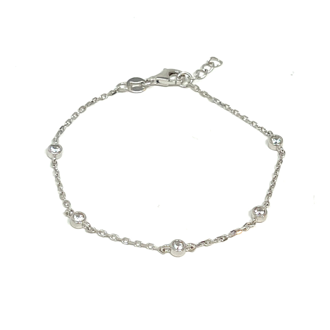 Mini Bezel Bracelet in Silver with Clear Stones