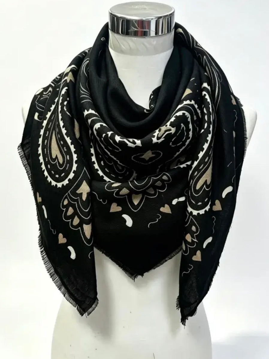 Large Bandana Print Scarf in Black