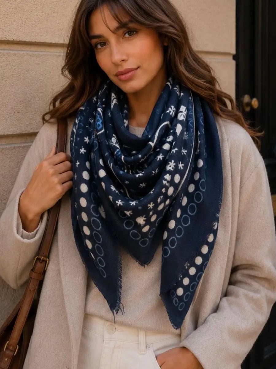 Large Bandana Print Scarf in Navy