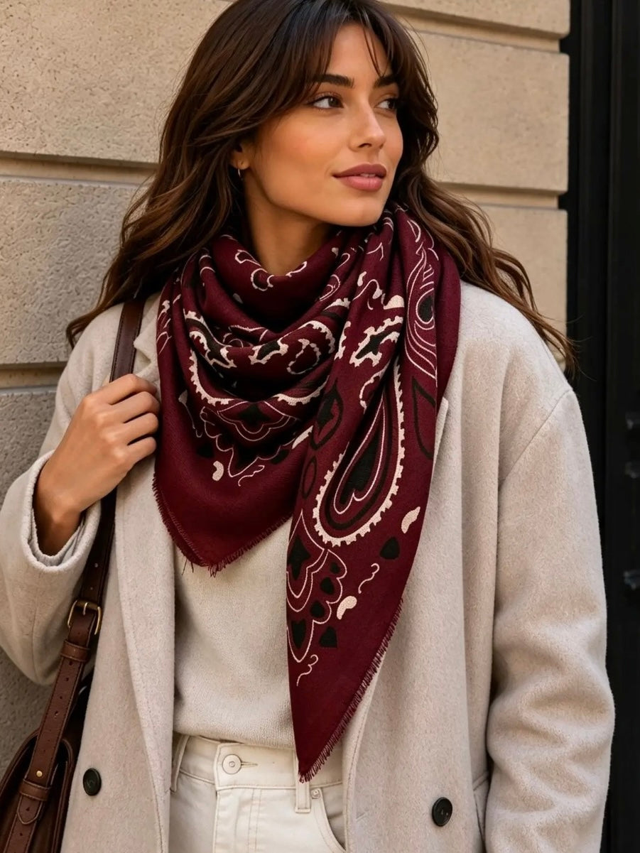 Large Bandana Print Scarf in Burgundy