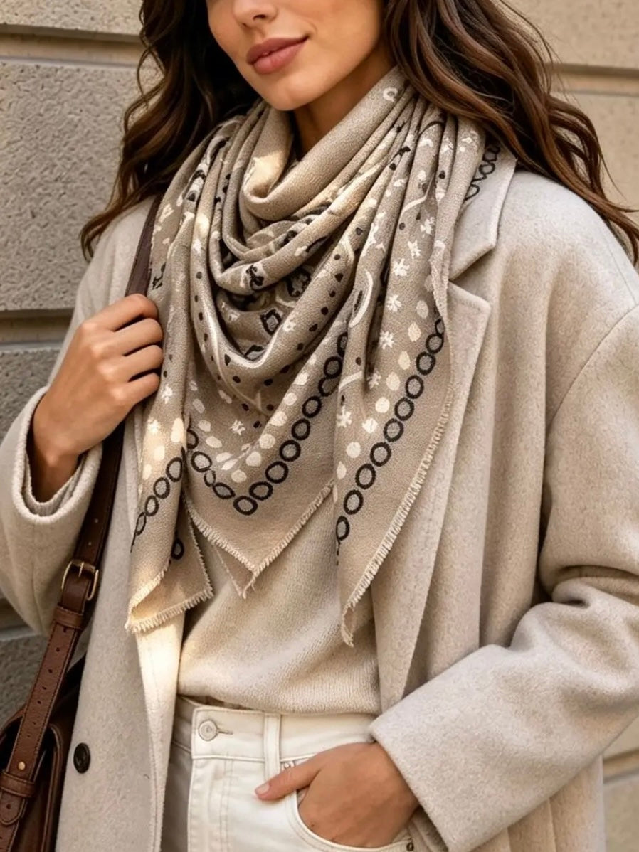 Large Bandana Print Scarf in Taupe