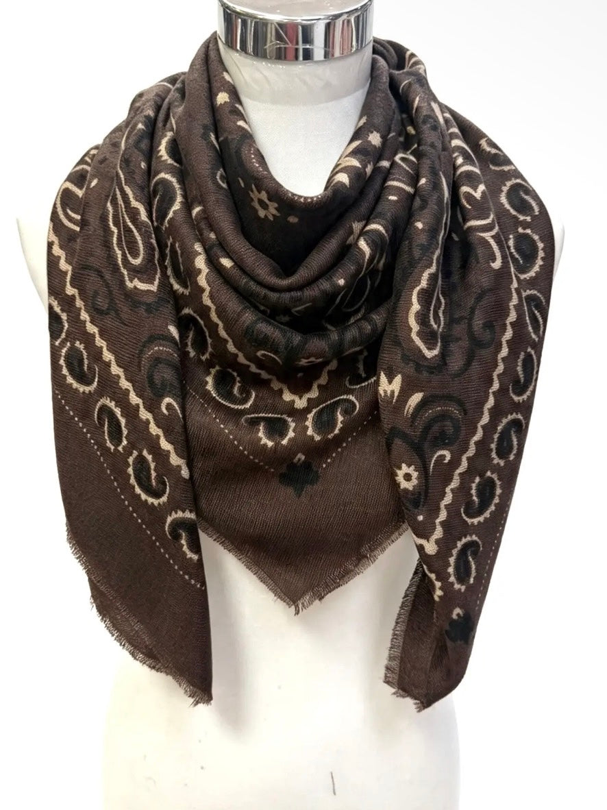 Large Bandana Print Scarf in Cafe