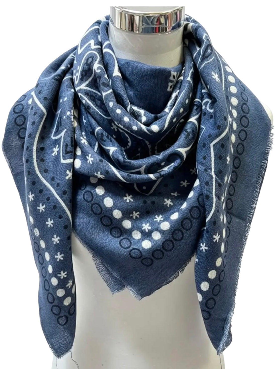 Large Bandana Print Scarf in Denim Blue