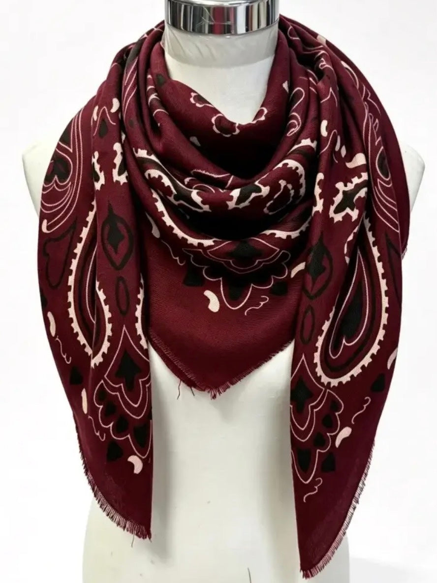 Large Bandana Print Scarf in Burgundy