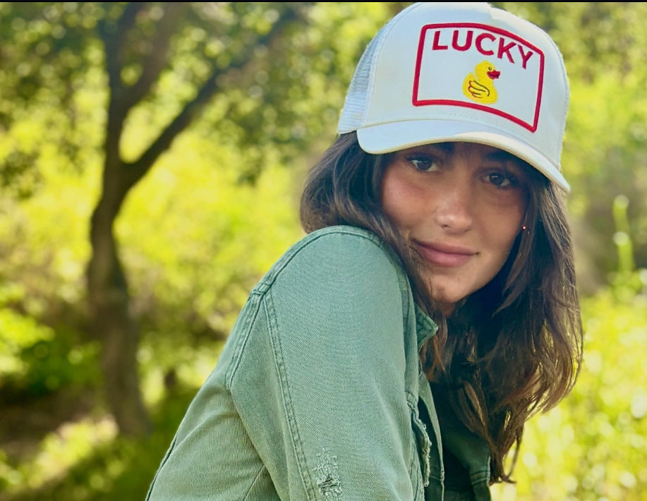 Lucky Duck Trucker Hat in Cream